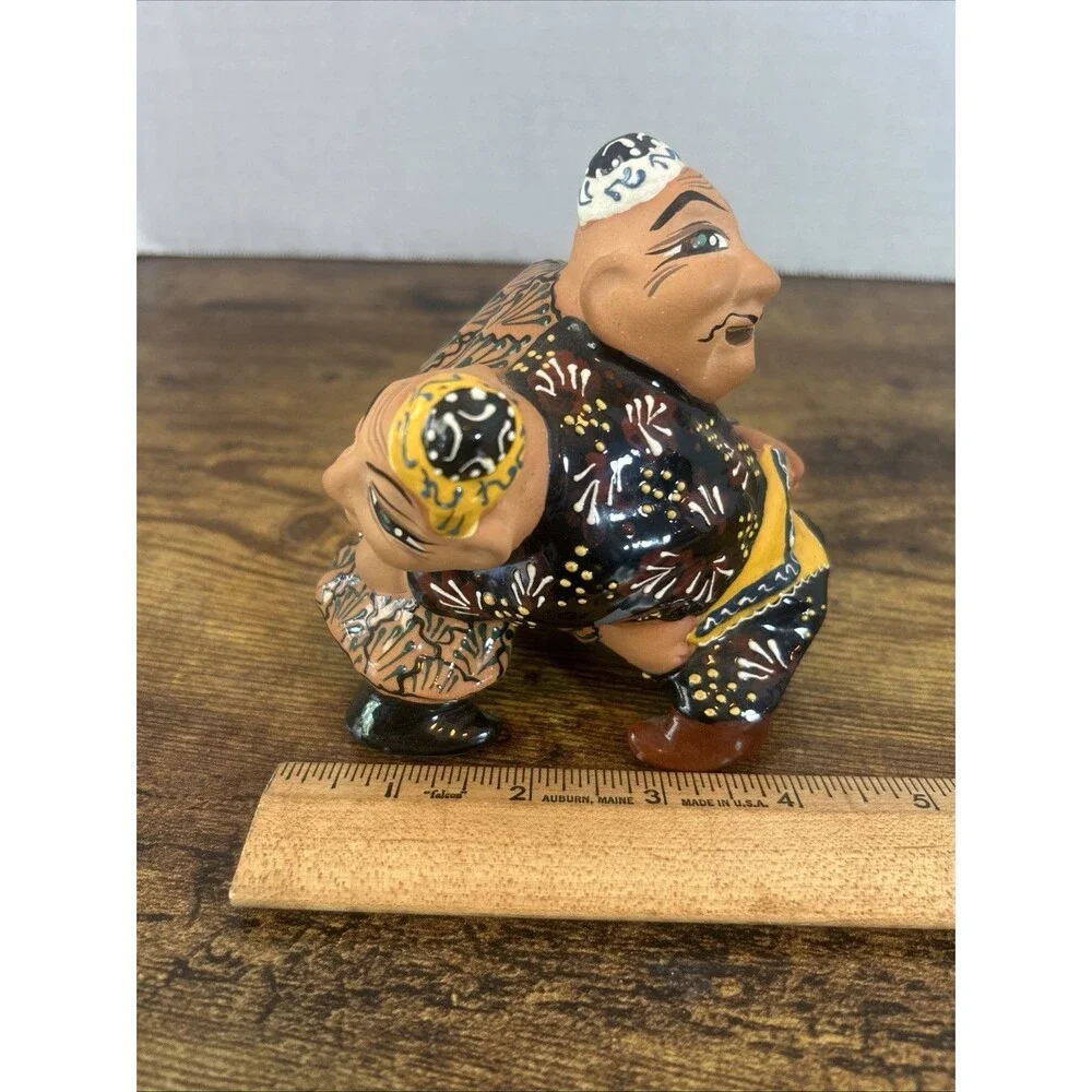 Vtg Uzbek Wrestlers Ceramic Figurine Soviet Folk Art Statue Decor Terra Cotta